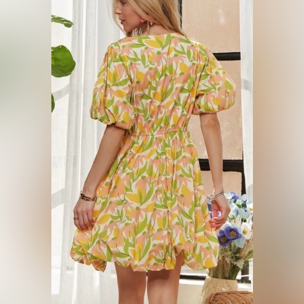 NWT Floral Cottagecore Puff Sleeve Mini Dress Boho Size Small Adora - Picture 6 of 8